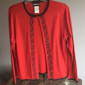 SAG HARBOR WOMENS CARDIGAN TANK SWEATER SET RED  M
